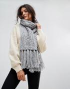 Vero Moda Knitted Tassle Scarf - Gray
