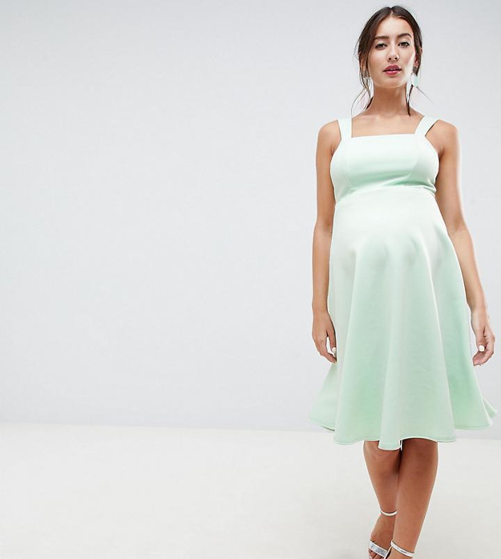 Asos Design Maternity Square Neck Prom Dress - Green