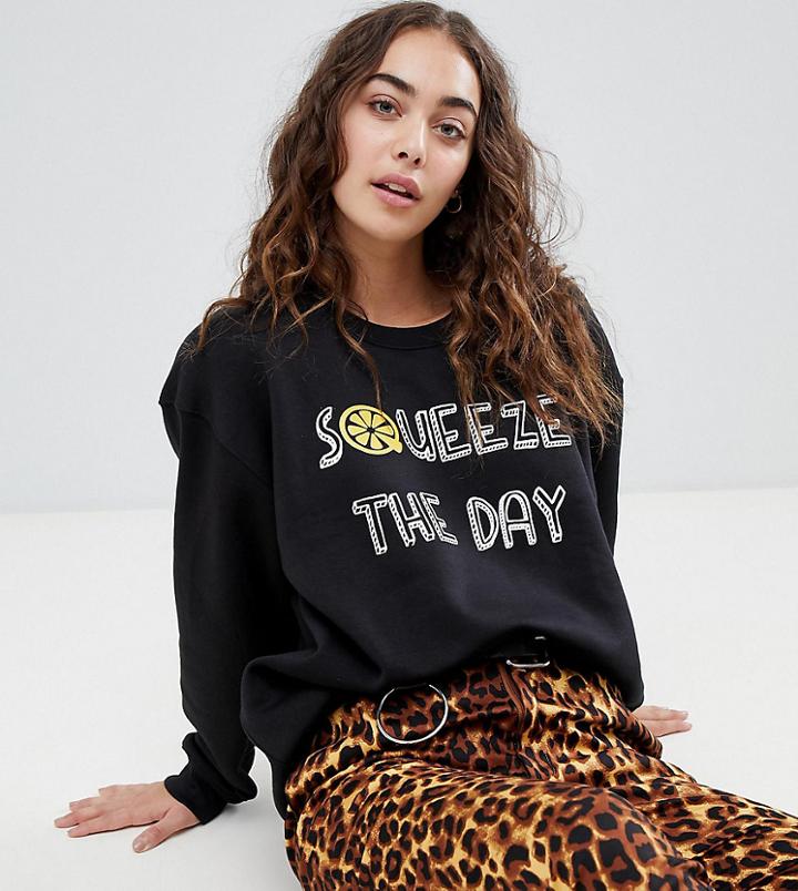 Daisy Street Relaxed Sweatshirt With Squeeze The Day Graphic - Black