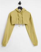 Topshop Super Crop Hoodie In Chartreuse-yellow