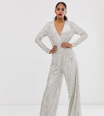 Tfnc Tall Wide Leg Pants In Silver Sequin - Multi