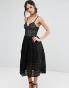 Liquorish Lace Midi Dress - Black