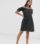 New Look Maternity Off Shoulder Puff Sleeve Dress In Black Ditsy Floral Print
