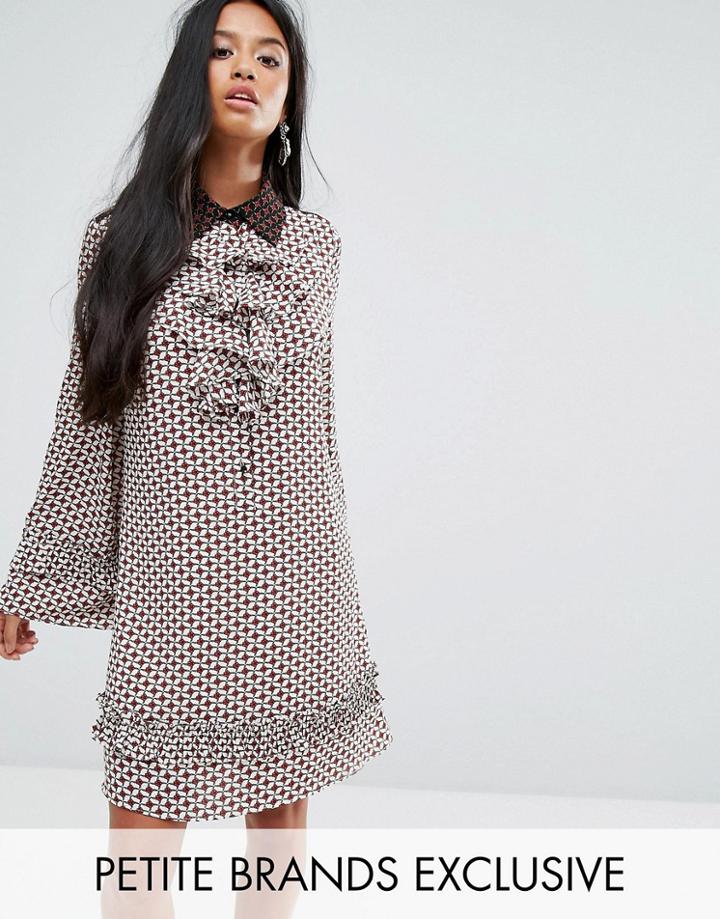 Sister Jane Petite Dress With Collar And Frills In Tile Print - Multi
