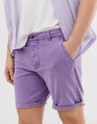 Asos Design Slim Chino Shorts In Washed Lilac-purple