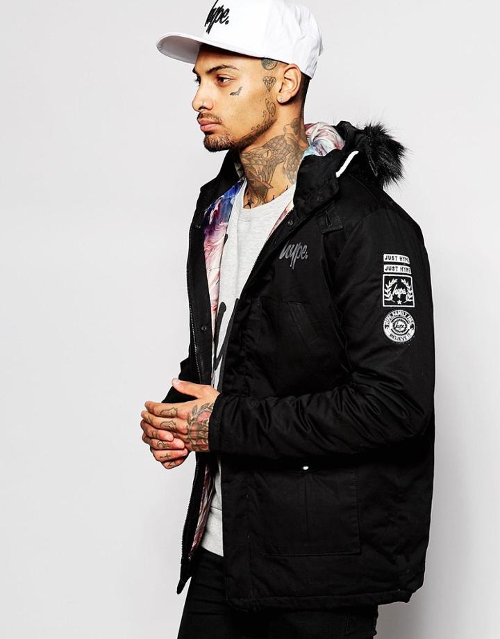 Hype Parka With Faux Fur Hood - Black