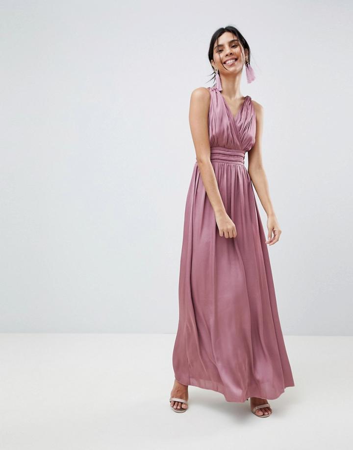 Little Mistress Satin Maxi Dress With Open Back - Pink