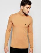 Asos Muscle Long Sleeve T-shirt With Turtleneck And Logo In Tan - Tan