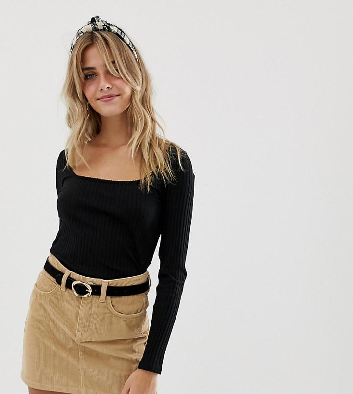 Miss Selfridge Rib Top With Square Neck In Black