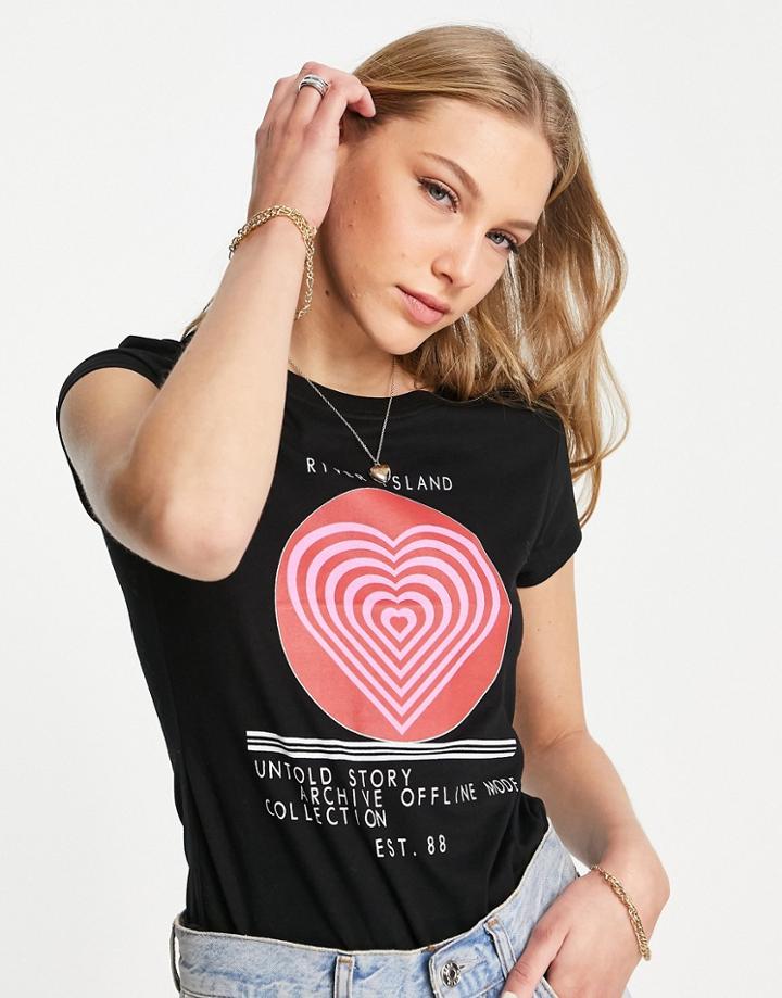 River Island Urban Heart Graphic T-shirt In Black