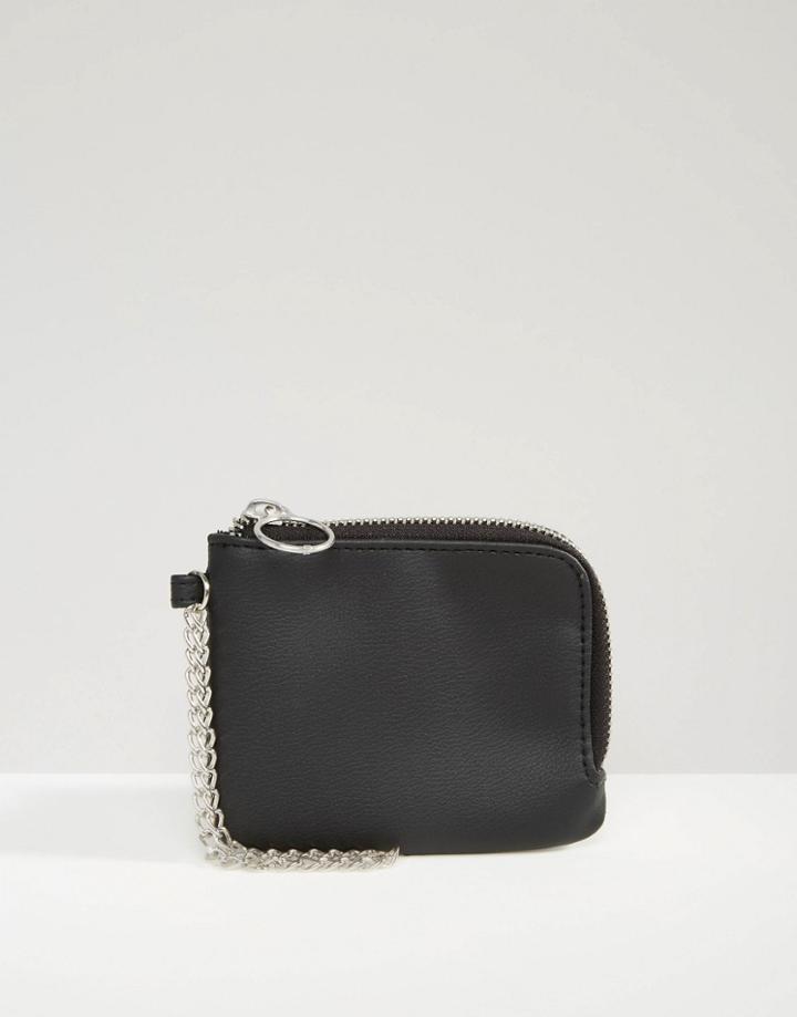Asos Zip Around Wallet With Chain - Black