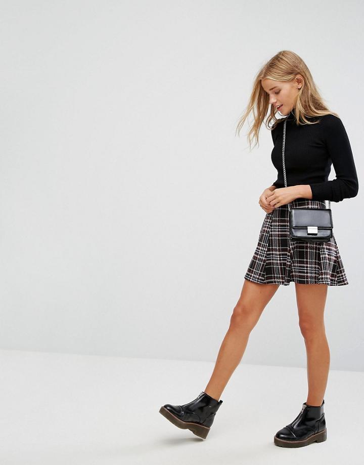 Bershka Check Tailored Flippy Skirt - Red