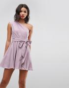 Asos One Shoulder Tie Waist Mini Prom - Purple
