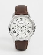 Fossil Fs4735 Grant Brown Leather Strap Chronograph Watch