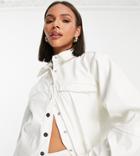 Missguided Oversized Shirt In Cream Faux Leather-white