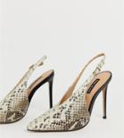 River Island Leather Slingback Heeled Shoes In Snake Print - Gray