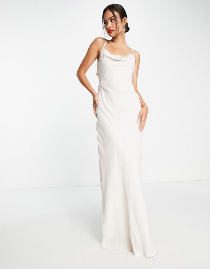 Pretty Lavish Bridesmaid Backless Chiffon Maxi Dress In Champagne-neutral