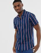 Jack & Jones Originals Short Sleeve Revere Collar Shirt With Vertical Stripe - Navy