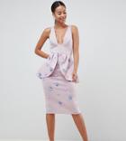 Asos Design Tall Scuba Embellished Pencil Dress - Purple