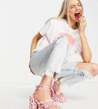 Daisy Street Exclusive Platform Heeled Sandals In Pink Strawberry Print