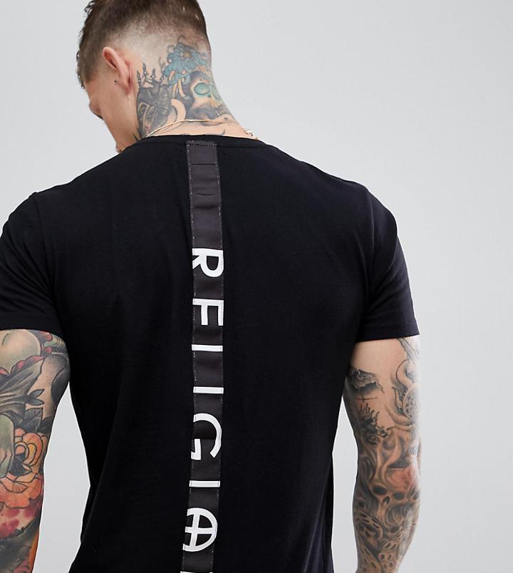 Religion Muscle Fit T-shirt With Back Tape And Curved Hem - Black