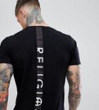 Religion Muscle Fit T-shirt With Back Tape And Curved Hem - Black