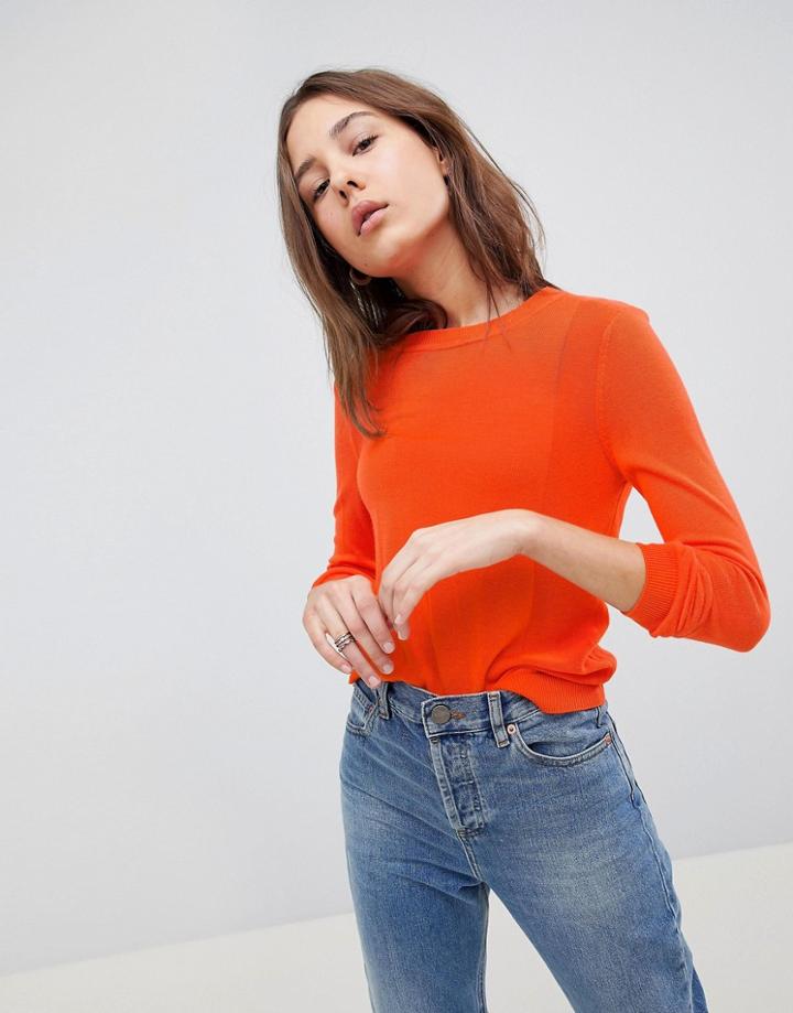 Asos Sweater With Crew And Panel Detail-orange