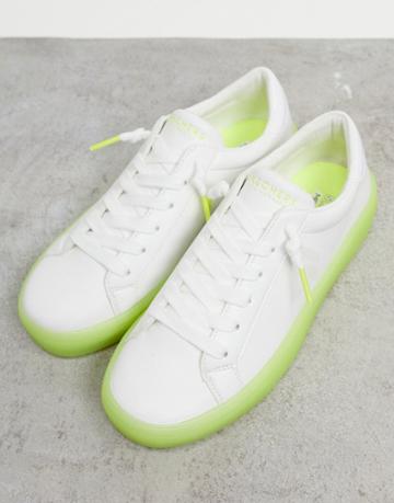 Skechers Lace Up Sneakers In White With Green Sole