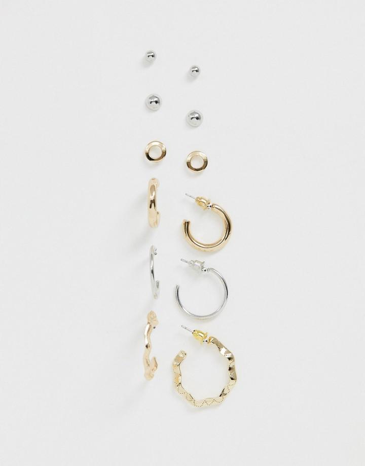 Miss Selfridge Mixed Metal Stud And Hoop Earring Set-multi
