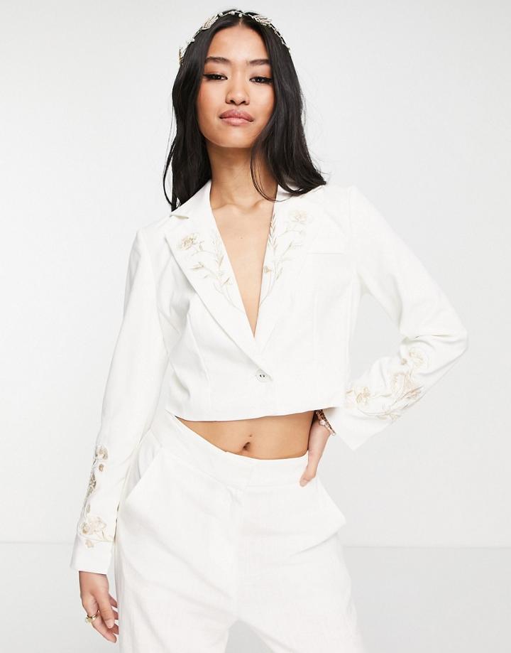 Hope & Ivy Bridal Peyton Crop Blazer In Ivory - Part Of A Set-white