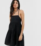 Collusion Tall Tiered Cami Smock Mini Dress-black