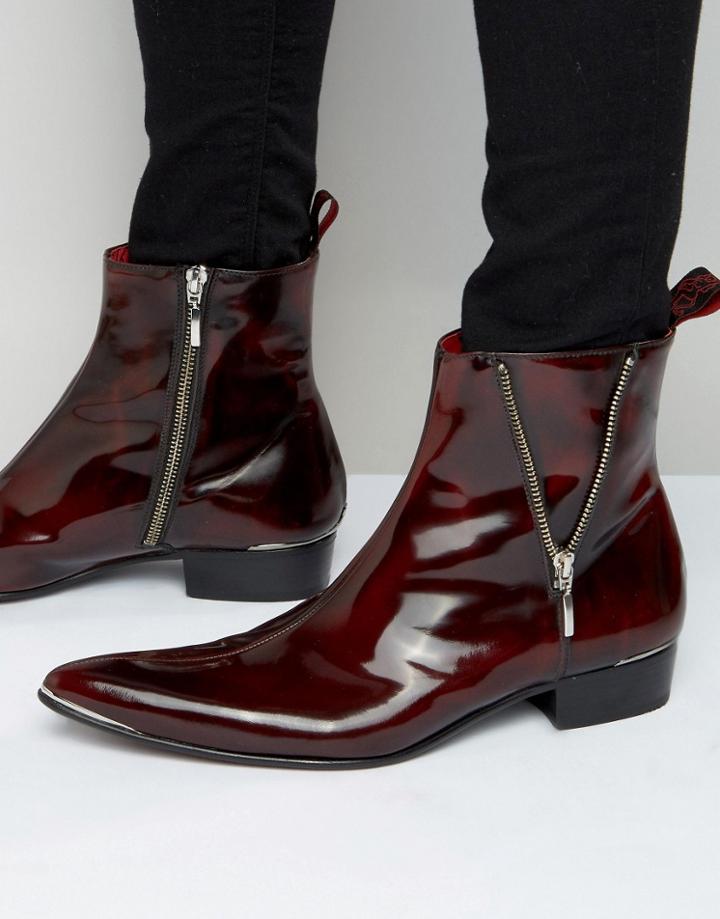 Jeffery West Adam Ant Leather Zip Boot - Red