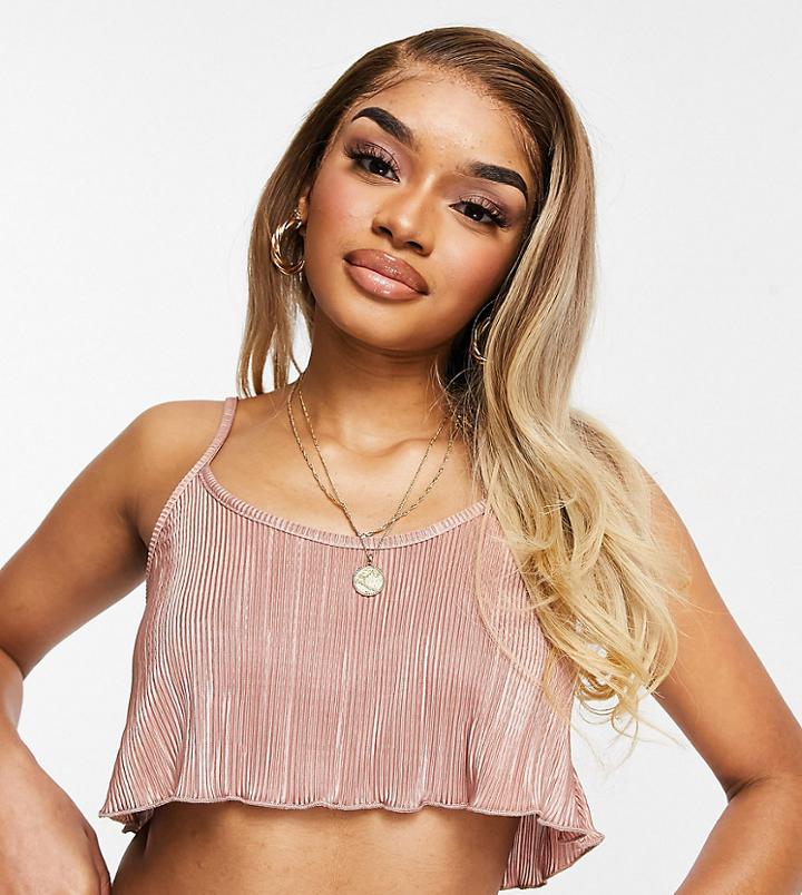 Asos Design Petite Floaty Cami Beach Set Crop Top In Pink Plisse
