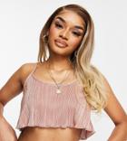 Asos Design Petite Floaty Cami Beach Set Crop Top In Pink Plisse
