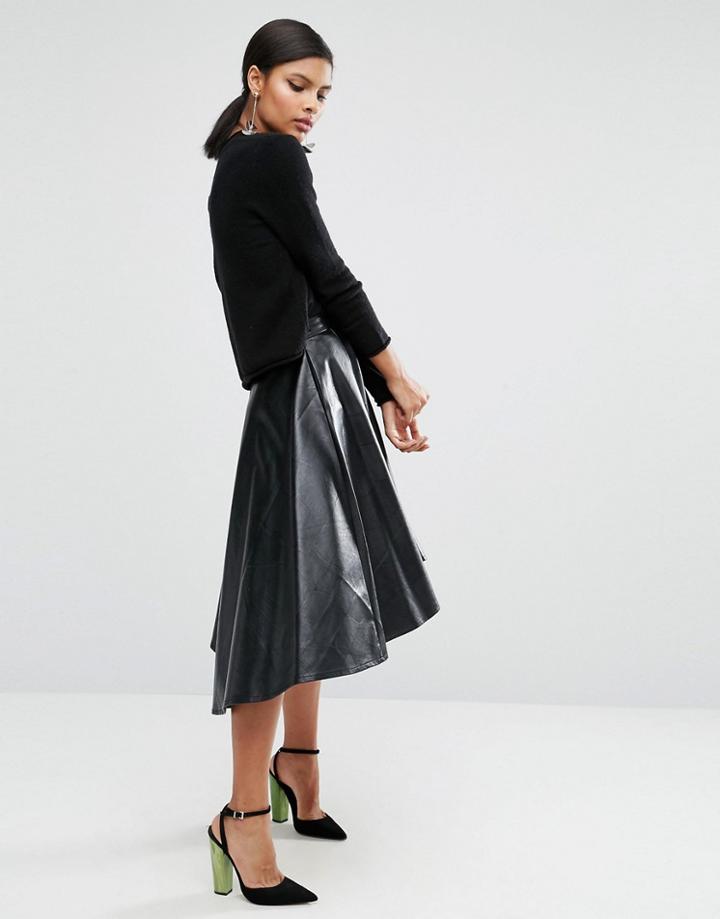 Asos Skater Skirt In Leather Look - Black