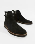 Walk London Hornchurch Buckle Chelsea Boots In Black Suede - Black