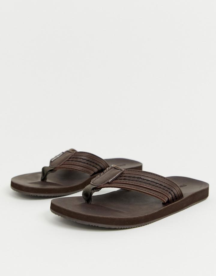 Jack & Jones Leather Flip Flops With Molded Footbed In Brown
