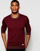 Blend Crew Sweater Slim Fit Two Tone Knit - Wine Red