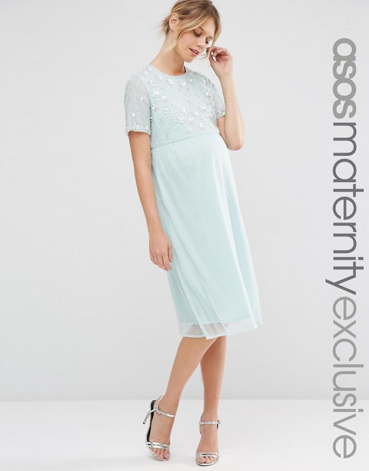 Asos Maternity Pearl Embellished Midi Dress - Pink