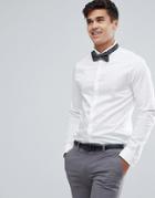 Asos Wedding Skinny Sateen Shirt In White With Wing Collar And Double Cuff - White