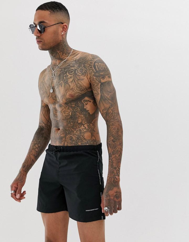 Good For Nothing Swim Shorts In Black With Logo Taping - Black