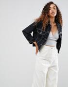 Asos Denim Jacket In Black With Contrast Threads - Black