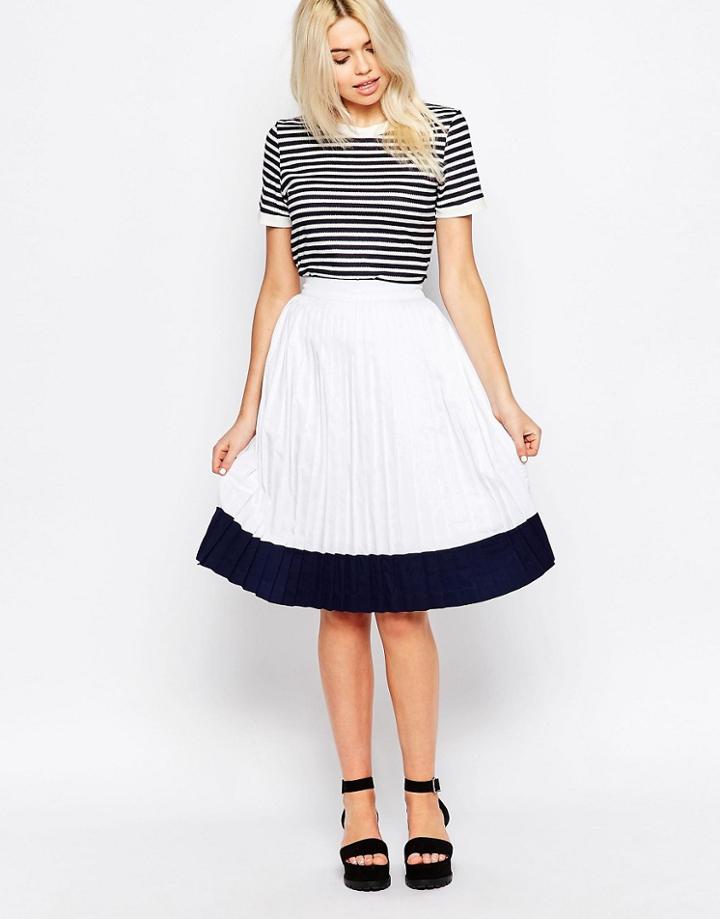 The Whitepepper Pleated Midi Skirt - White Print
