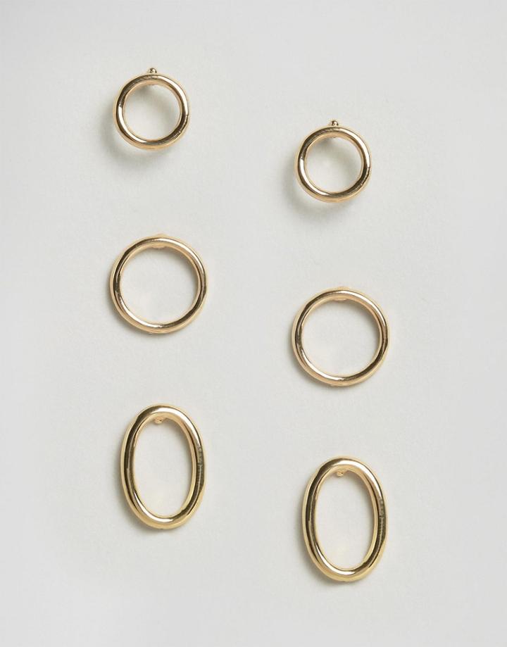 Asos Pack Of 3 Mixed Open Circle Stud Earrings - Gold