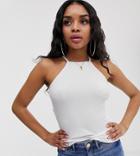 Asos Design Petite Cami With Square Neck In Fitted Rib In White - White