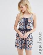 Vero Moda Petite Double Layer Tile Print Romper - Multi