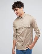Casual Friday Military Shirt In Regular Fit - Beige