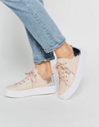 Asos Downtown Lace Up Flatform Sneakers - Nude And Silver