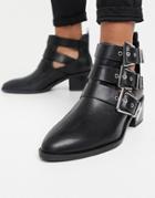 Pull & Bear Ankle Boot With Buckle Detail In Black