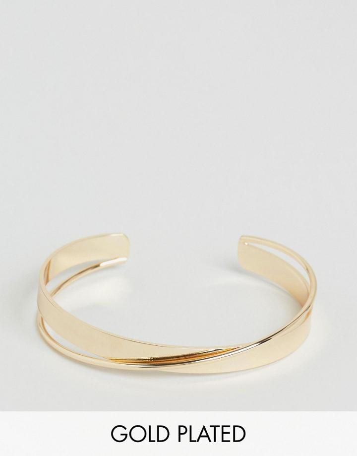Nylon Cross Detail Gold Plated Cuff Bracelet - Gold